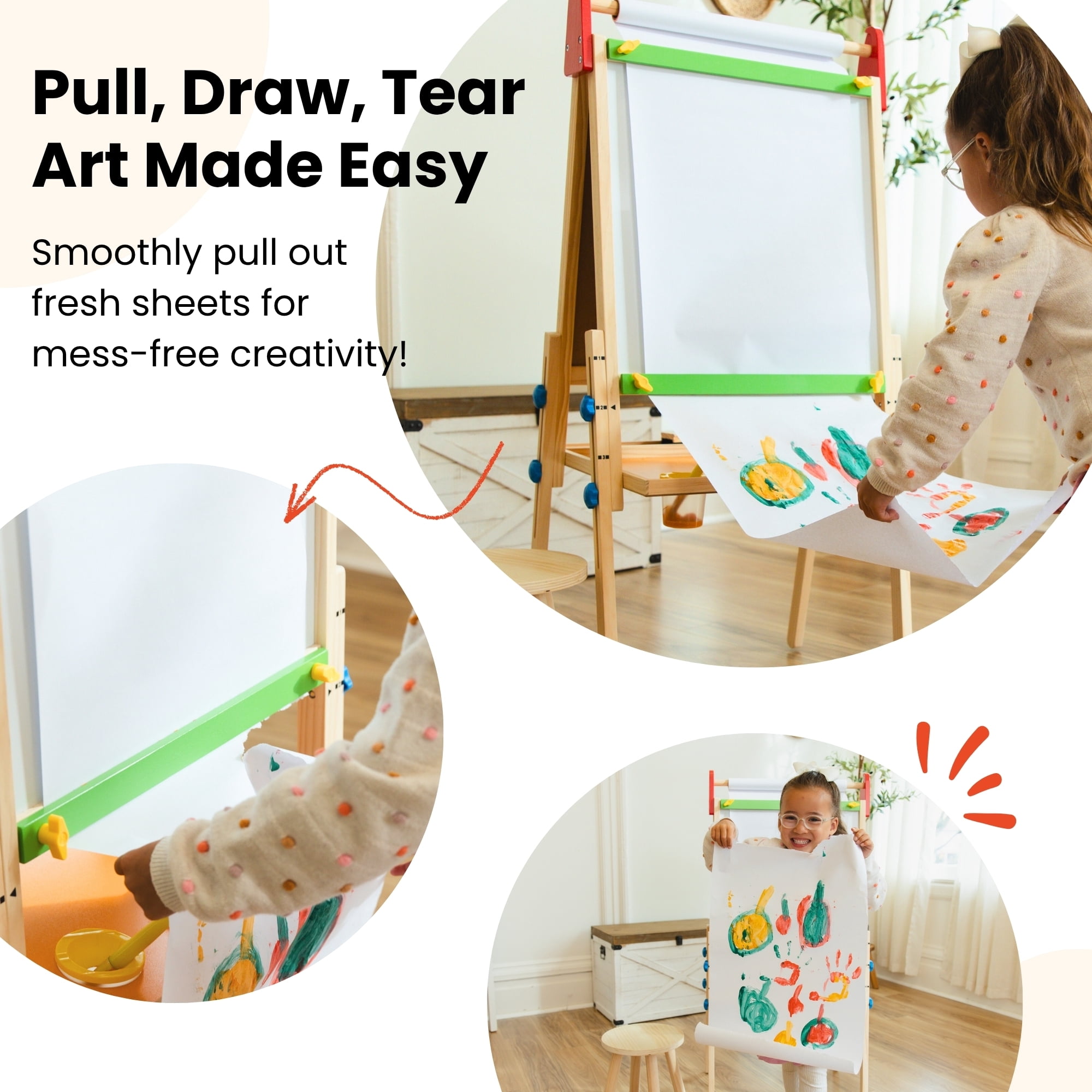 Tiny Land Kids Art Easel with Paper Rolls, Chalkboard & Magnetic Whiteboard for Ages 3-8