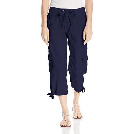 Calvin Klein Performance Women's Rib Waistband Woven Cargo Crop in Navy, Small
