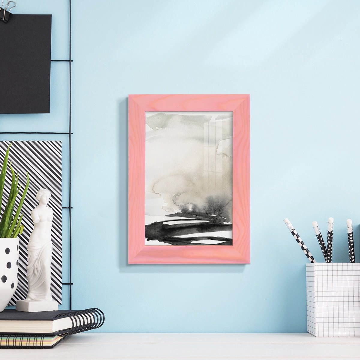Ebony Horizon Triptych I - Framed Print w/glass - Sunset Pink