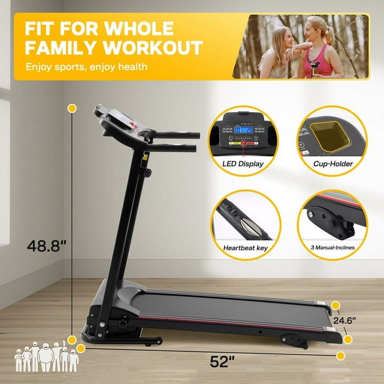 Home Foldable Treadmill, Treadmill for Home/Gym/Small Apartment, with 15  Preset or Adjustable Programs, with LED Monitor and Cup Holder and Safety