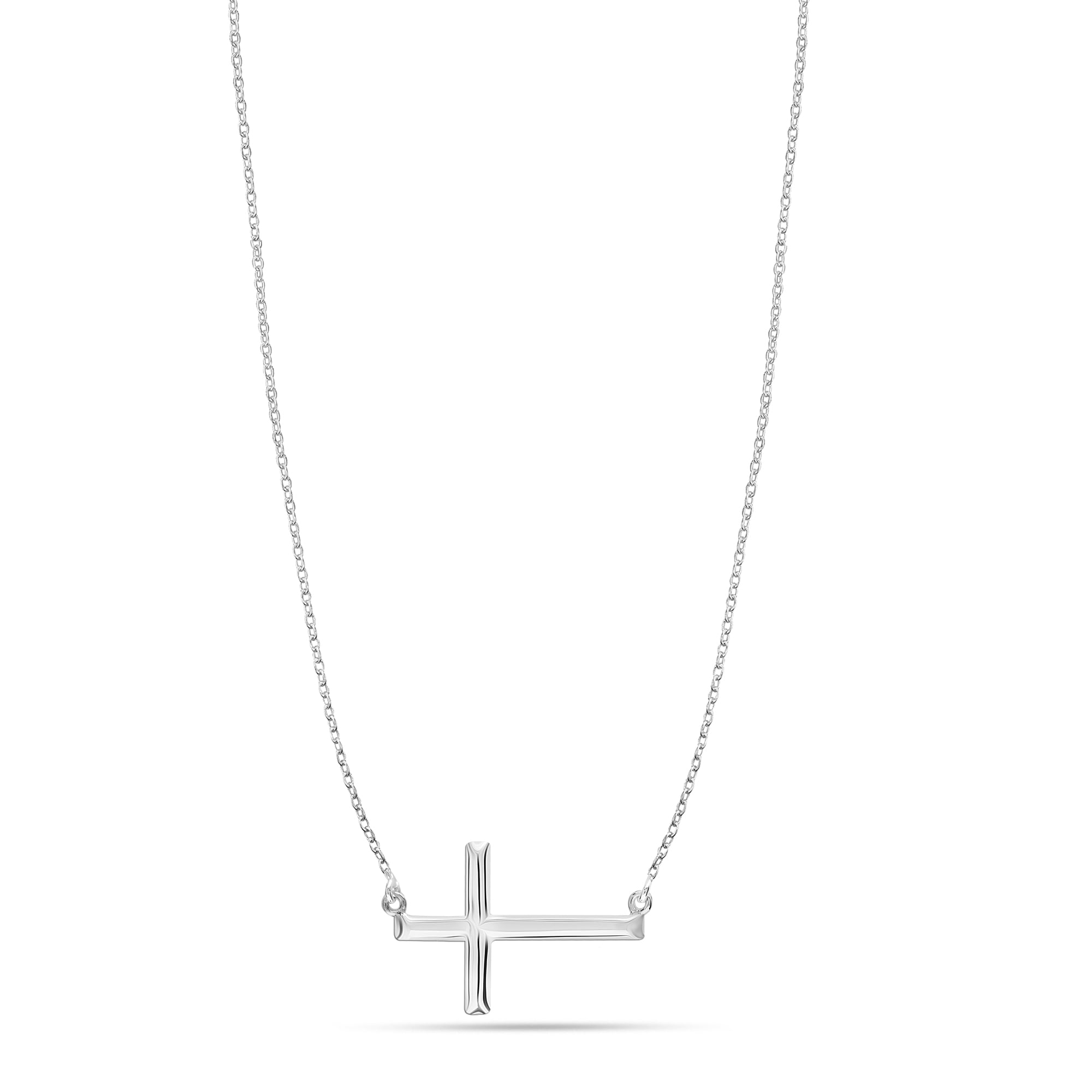 LeCalla 925 Sterling Silver Hypoallergenic Classic Cross Pendant Necklace With Cable Chain Jewelry Gifts for Women and Teen 16+2" Inches