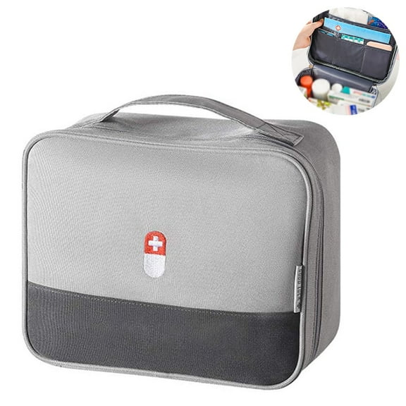 QUTETN Zippered First Aid Bag Medication Organizer Emergency Empty Pouch Carrier with Oxford Cloth Travel Medicine Pill Case with Handle Medical Embroidered BagsDoes not contain medical s