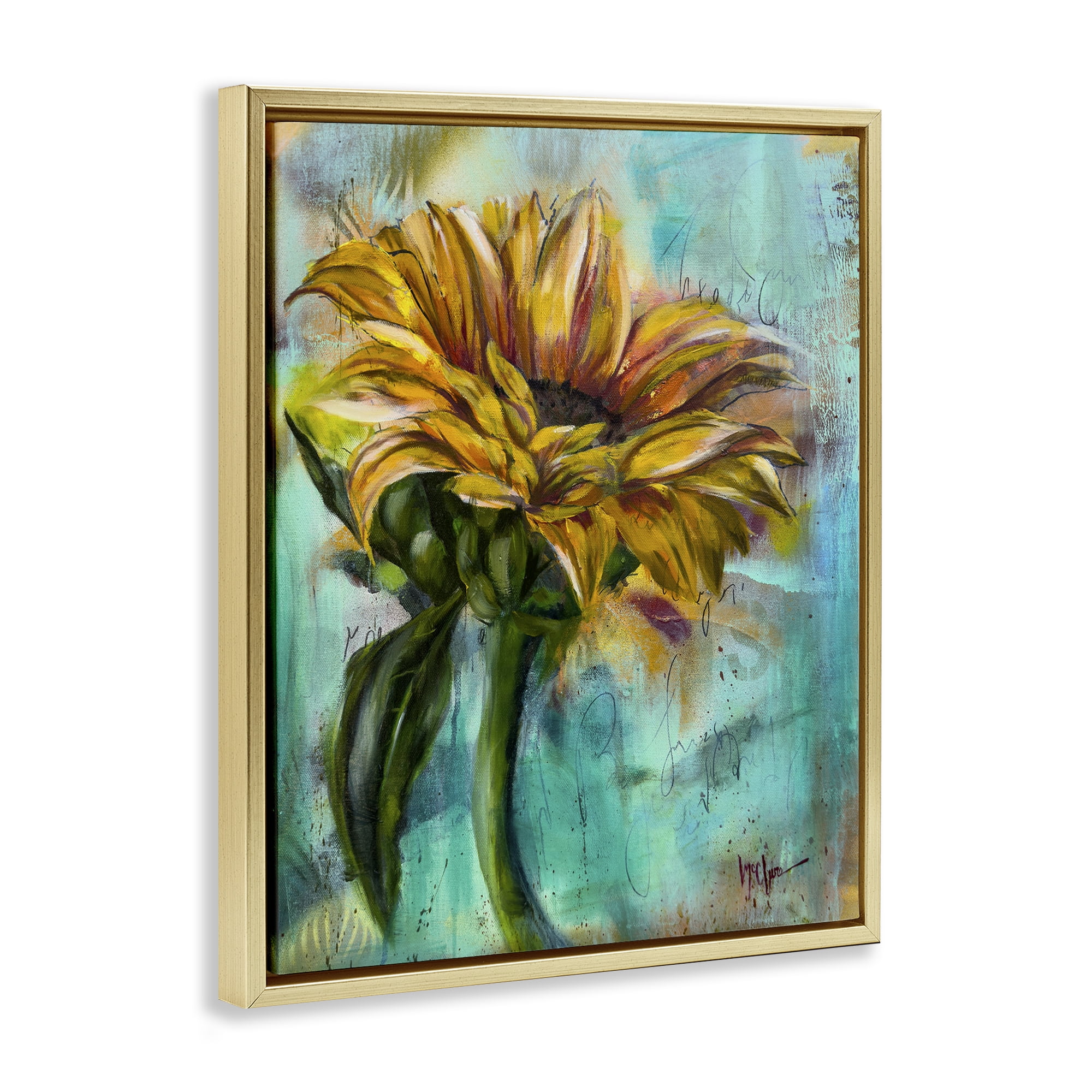 Stupell Industries End Of Summer Sunflower Plants & Flowers Painting Gold Floater Framed Canvas Art Print Wall Art, 17 x 21