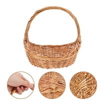 PTOOTP Light Brown Woven Rattan Picnic Basket with Handle, Portable Outdoor Storage Basket for Travel and Home Use