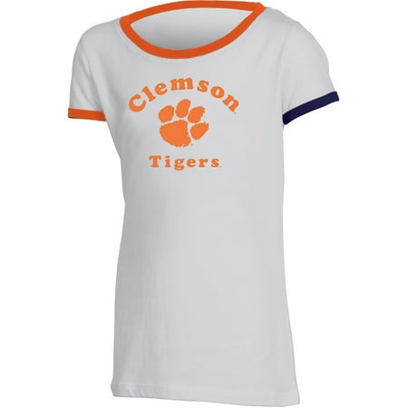 Girls Youth Russell White Clemson Tigers Ringer T Shirt