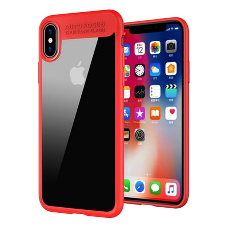 iPhone X, Slim Transparent Case with TPU Frame for Apple iPhone X by Cellet - Red / Clear