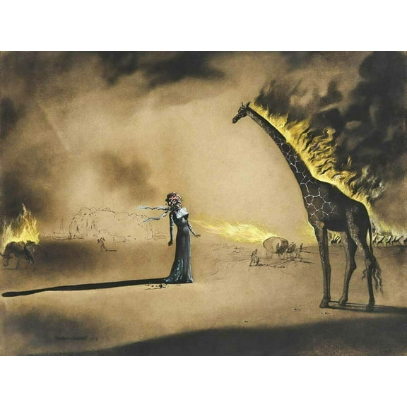 Salvador Dali 1937 Girafe En Feu - Canvas OR Print Wall Art