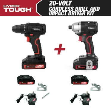 Hyper Tough 20V Max 3/8" cordless Drill /  1/4" cordless Impact Driver Combo with (2) - 1.5Ah batteries and chargers