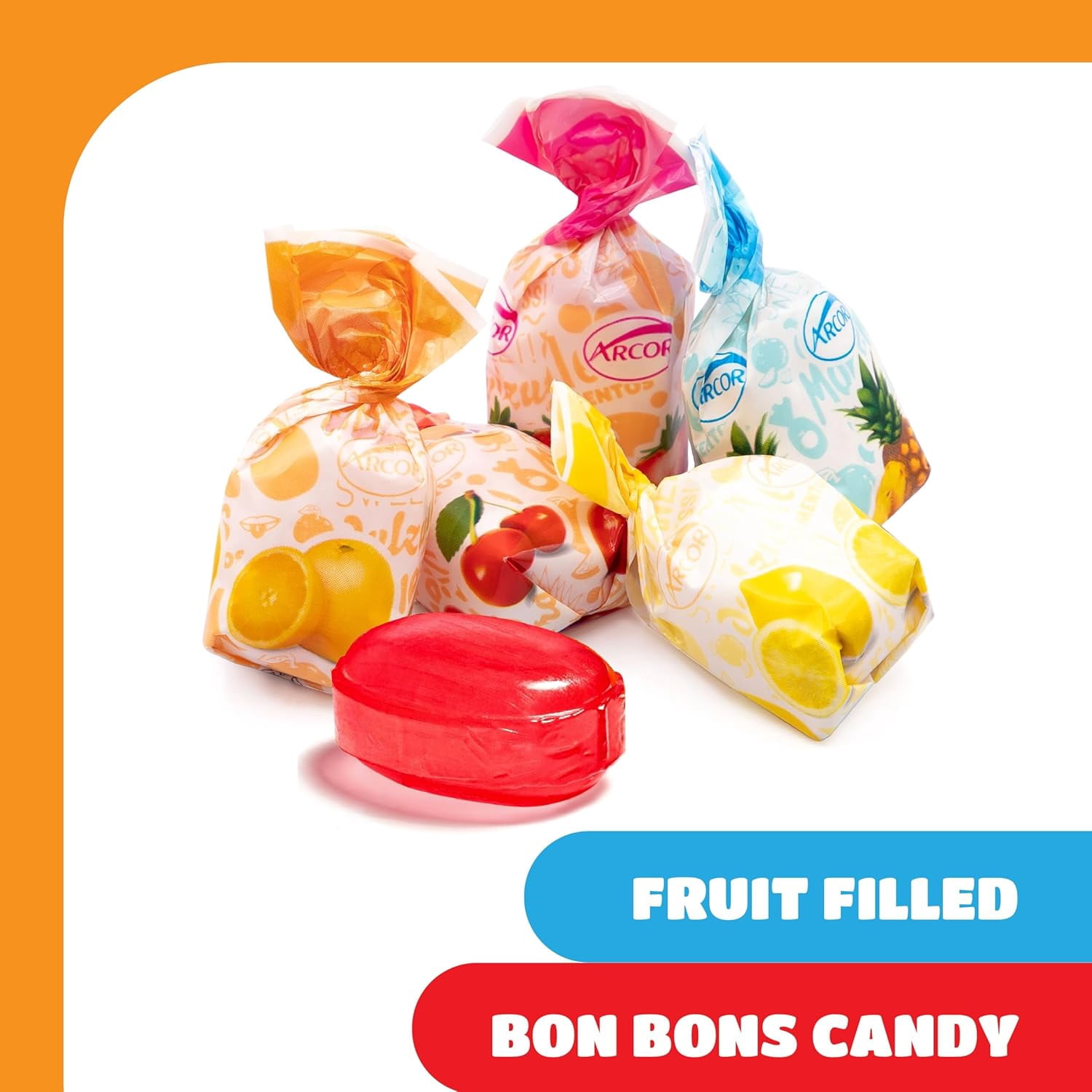 4 Pound Arcor Assorted Fruit Bon Bon Hard Candy, Individually Wrapped