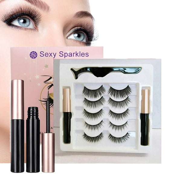 Sexy Sparkles Magnetic Eyelashes with Eyeliner for Women - Magnetic Eyeliner and Lashes Kit Eyelashes Natural Look Reusable False Lashes - 5 Pairs
