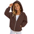 thumbnail image 6 of Girls Solid Zip Up Hoodie Jacket Raglan Long Sleeve Hooded Sweatshirt Coat Casual Soft Outerwear for Kids Back to School Autumn Winter Outdoor Daily Wear(Brown,6-7 Years), 6 of 6