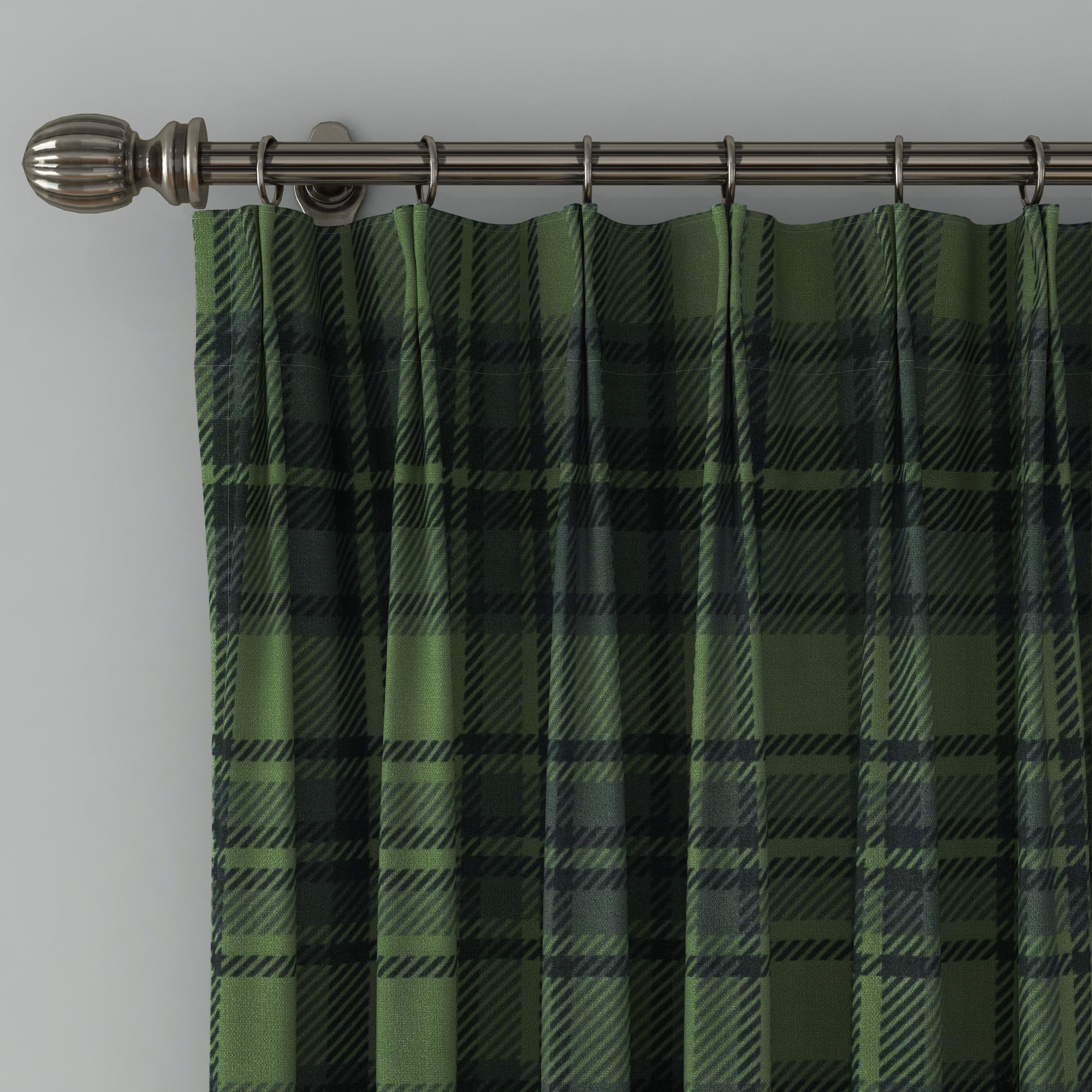TWOPAGES 52 X 108 Inches Long Drape 1 Panel Light Filtering Pinch Pleated Linen Blend Plaid Print Curtain for Bedroom, Evergreen