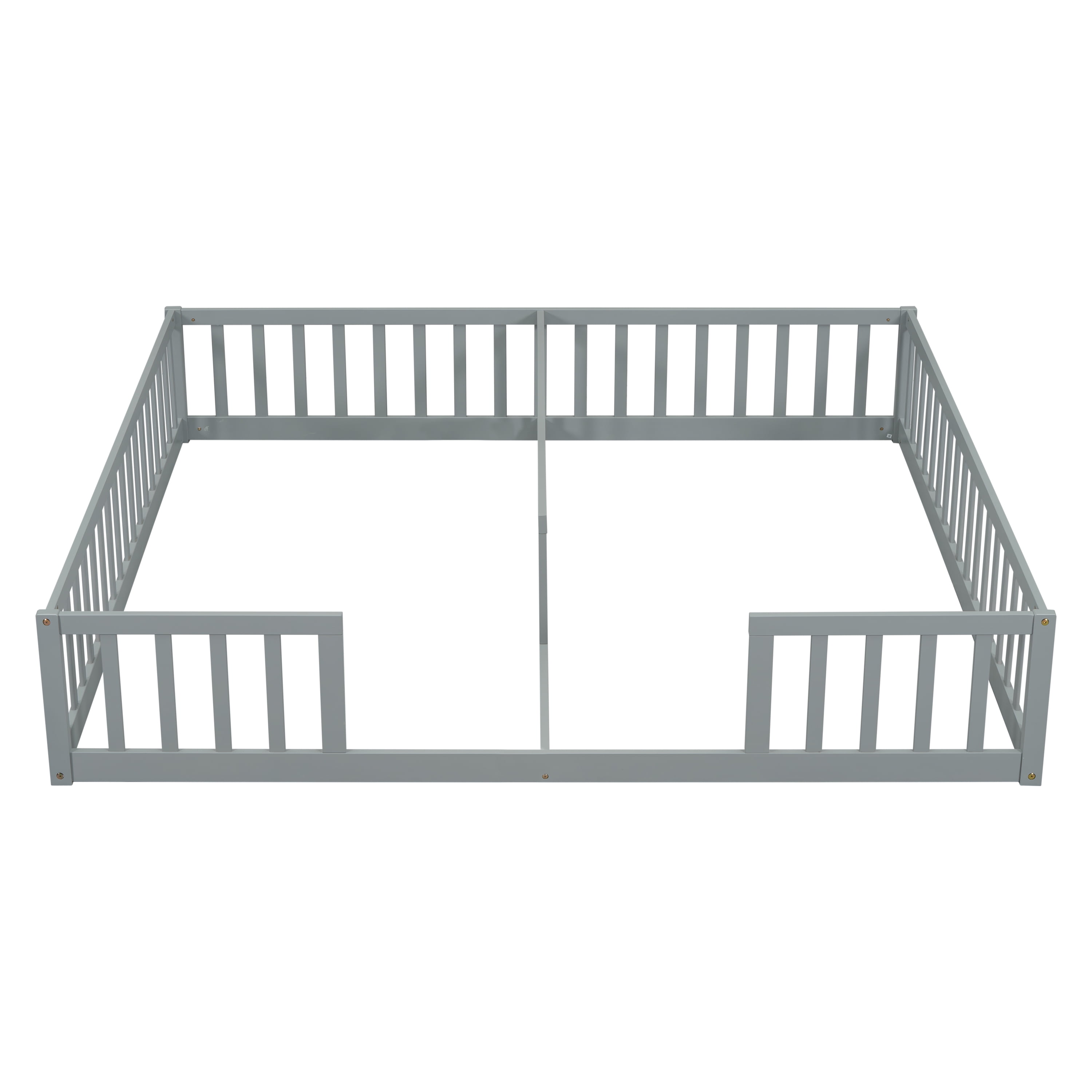 Euroco Wood Double Twin Size Bed, 2 Floor Beds in One with Guardrails, Gray