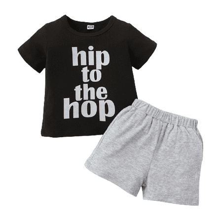 

Mikrdoo Summer Clothes For Baby Boys hip to the hop Shorts Sleeve Shirts Shorts 2Pcs Outfits Black 6-9 Months