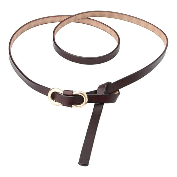 Cinturón fino de cuero Sunnimix hebilla dorada estilo retro para mujer