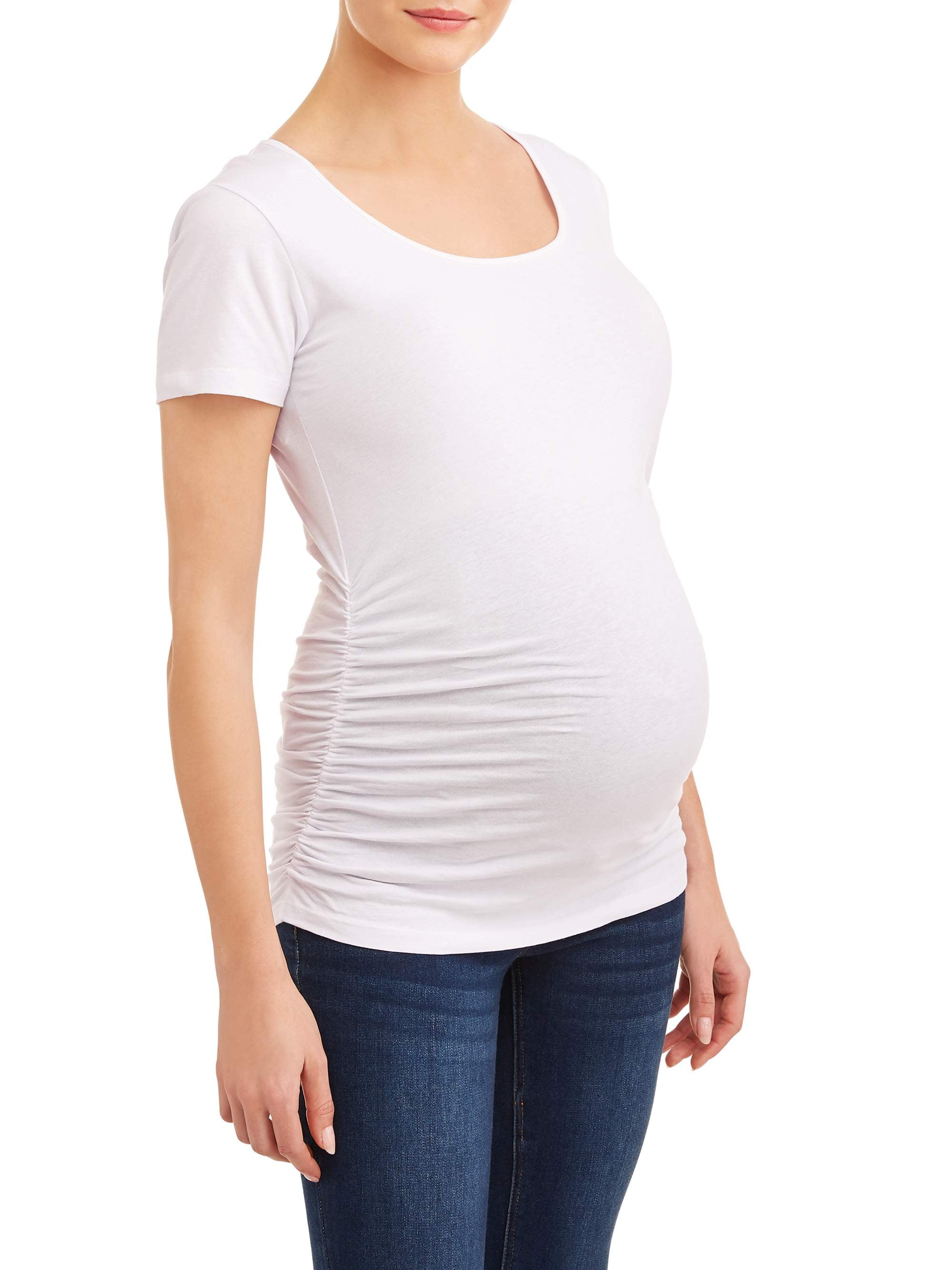 Womens Ruched Sides Short Sleeve T-Shirt Top Maternity Scoopneck Pregnancy Clothes 