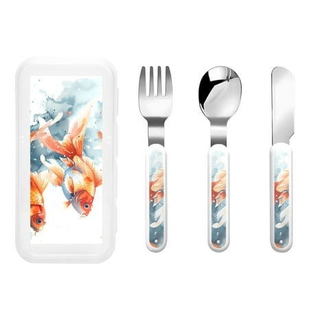 

Gaeub Three Goldfish Watercolor Splash Print 3-Piece Children Knife Spoon Fork Set Stainless Steel Child Flatware Set Kids Utensils Set with Case for Lunch Box (Fork Spoon Knife Combo)