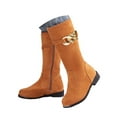 thumbnail image 3 of Povozer Girls Boots Mid Calf Round Toe Toddler Western Cowboy Boot Riding Shoes(Brown,6-7 Years), 3 of 6