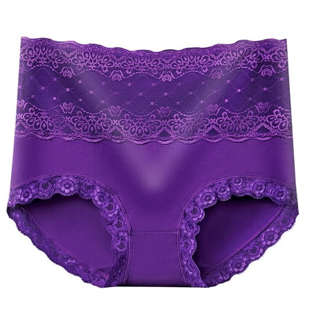 Lovskoo 2024 Plus Size Underwear for Women Breathable High Waisted Lace Flaredy Tightening and Hip Lifting Comfortable Cotton Panty Briefs Dark Blue