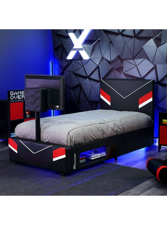 X Rocker Orion eSports Gaming Bed Frame with TV Mount, Child/Teen, Black/Red, Twin, 42.5" H