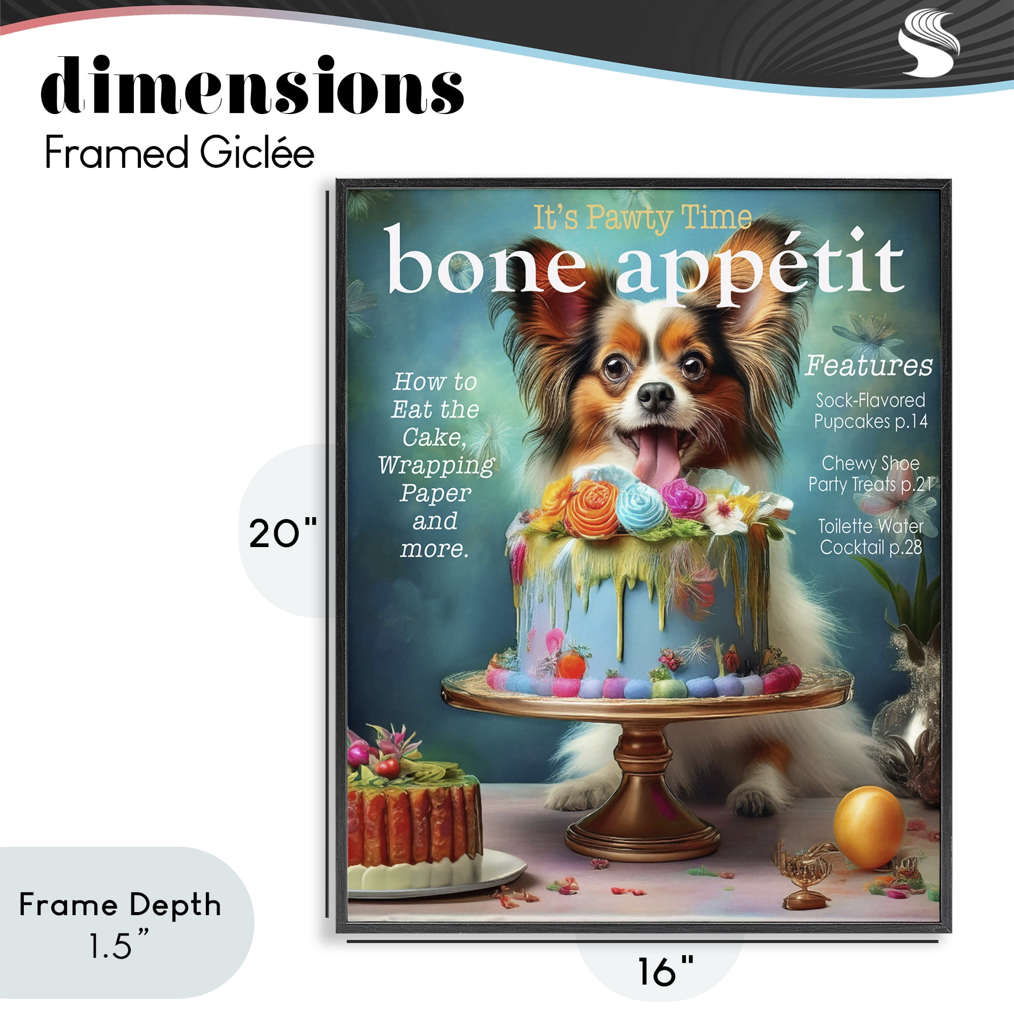 Stupell Industries Bone Appetit Dog Magazine Parody Black Framed Giclee Art, design by Grotto Studios