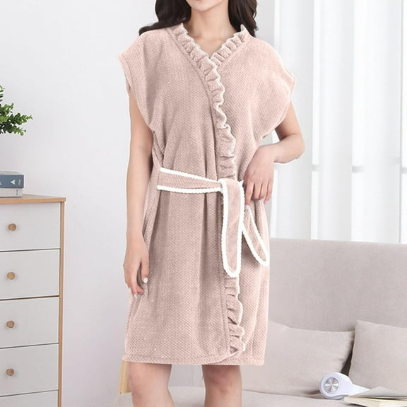 Taylonsss Womens Autumn Winter Bathrobe Coral Fleece Quick-Dry Absorbent Sleeveless Strap Robe Floral Spa Loungewear