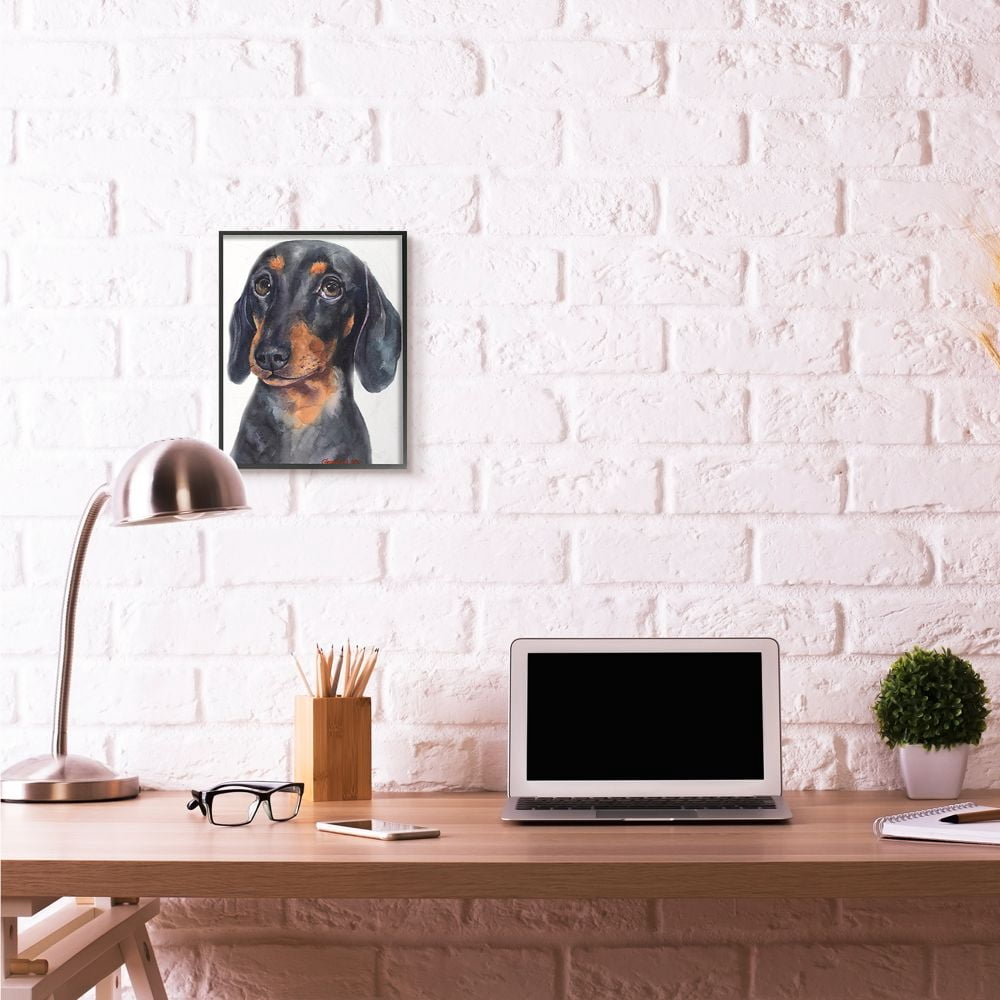 Stupell Industries Dachshund Puppy Dog Pet Animal Watercolor Painting Framed Giclee Texturized Art by George Dyachenko