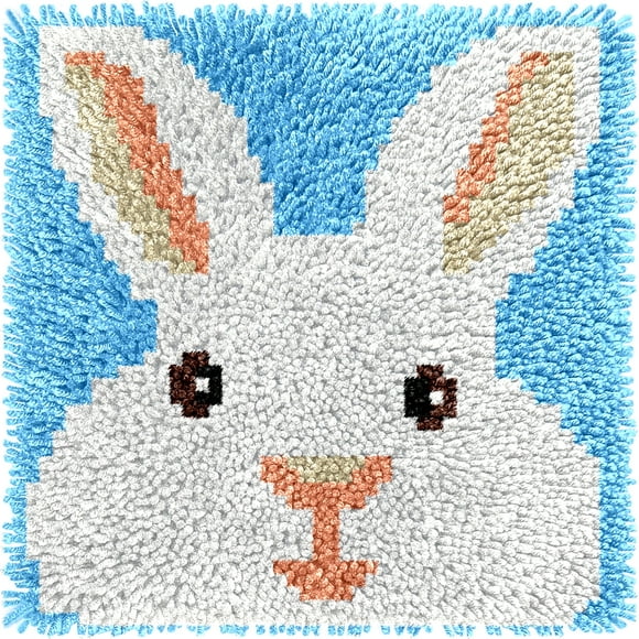 Kit de tejido de alfombra para niños con gancho de tracción | Conejo Blanco