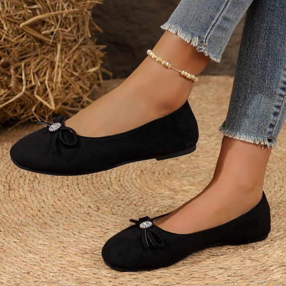 Domzle Flats for Women Bowknot Round Toe Dress Shoes Dressy Ballet Flats Comfortable Lightweight Slip On Shoes for Office Black US-10