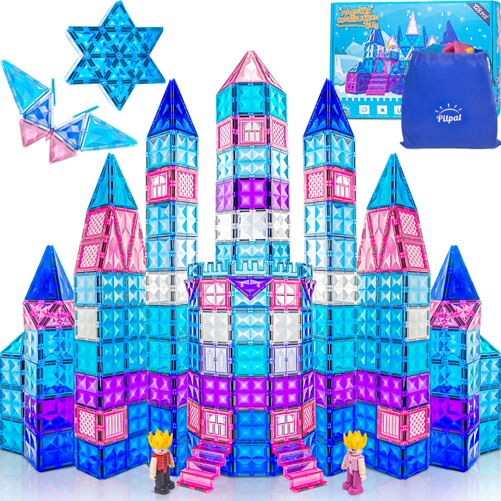 Pitpat 128 pcs Tiles for Kids, Blocks Building Set with