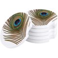 thumbnail image 1 of RYLABLUE Peacock Feather Close Up Set of 4 Car Coaster for Drinks, Absorbent Ceramic Stone Coasters Cup Mat with Cork Base for Home Kitchen Room Coffee Table Bar Decor, 1 of 5