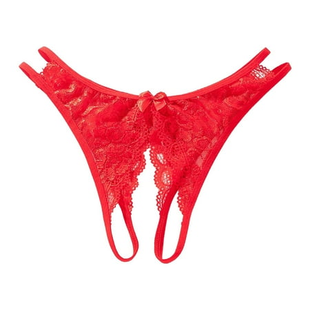 BYHONG Womens Sexy Transparent Lace Open File No off Underwear Womens Thong Women Panties Red One Size