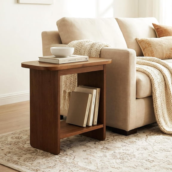 Tribesigns 2-Tier Solid Wood End Table Set of 2, H-Shaped Side Table with Storage Shelf, Easy 30-Minute Assembly, Natural Brown