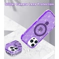 thumbnail image 4 of Meshine Magnetic for iPhone 16 Pro Max Phone Case Sparkly with Ring Stand,[Compatible with MagSafe],Slim Cute Crystal Glitter Shockproof Hard Back Soft Drop Protective Case for Girls Women,Purple, 4 of 6