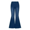 thumbnail image 5 of XUNKUSGA Jeans for Women Casual Solid Color Denim Flare Pants Fashion Strenchy Elastic High Waisted Ripped Skinny Hole Denim Jeans Vintage 70S Classic Denim Pants S-2XL Blue, 5 of 5