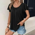 thumbnail image 4 of Women's Dressy Tops with Pleats Crew Neck Flutter Short Sleeves Summer Casual T-shirts Flowy Tees Blouses (S, Black), 4 of 7
