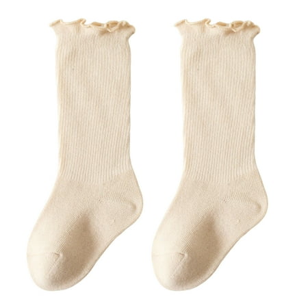 

huanledash Baby Socks 1 Pair Baby Winter Socks Anti-slip Solid Color Shirring Edge Ruffle Elastic Keep Warm Cotton Thicken Kids Girls Socks Baby Garment