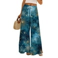 thumbnail image 2 of Women's Loose Wide Leg Pants, Christmas Print Elastic Waist Drawstring, Casual Pocket Trousers, Comfortable Lounge Pants for Holiday and Home,Blue,L, 2 of 6