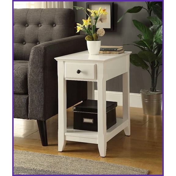Bertie White Finish Coffee Table with 1 Drawer & Storage Shelf, Easy to Assemble for Living Room