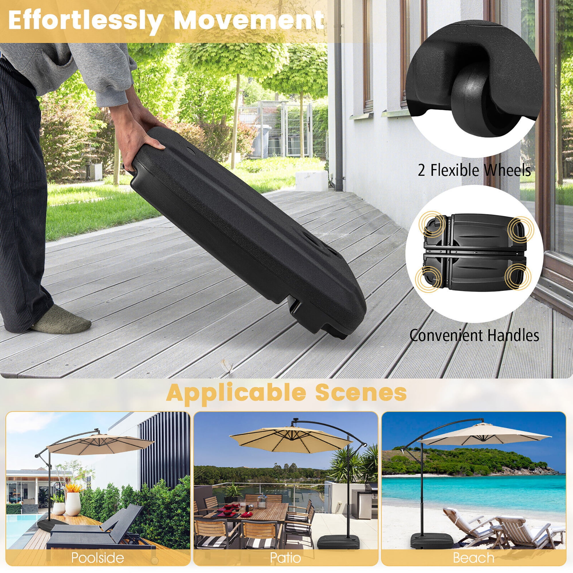 Gymax Patio Cantilever Offset Umbrella Base Stand Heavy Duty Cross Base Wheels Outdoor