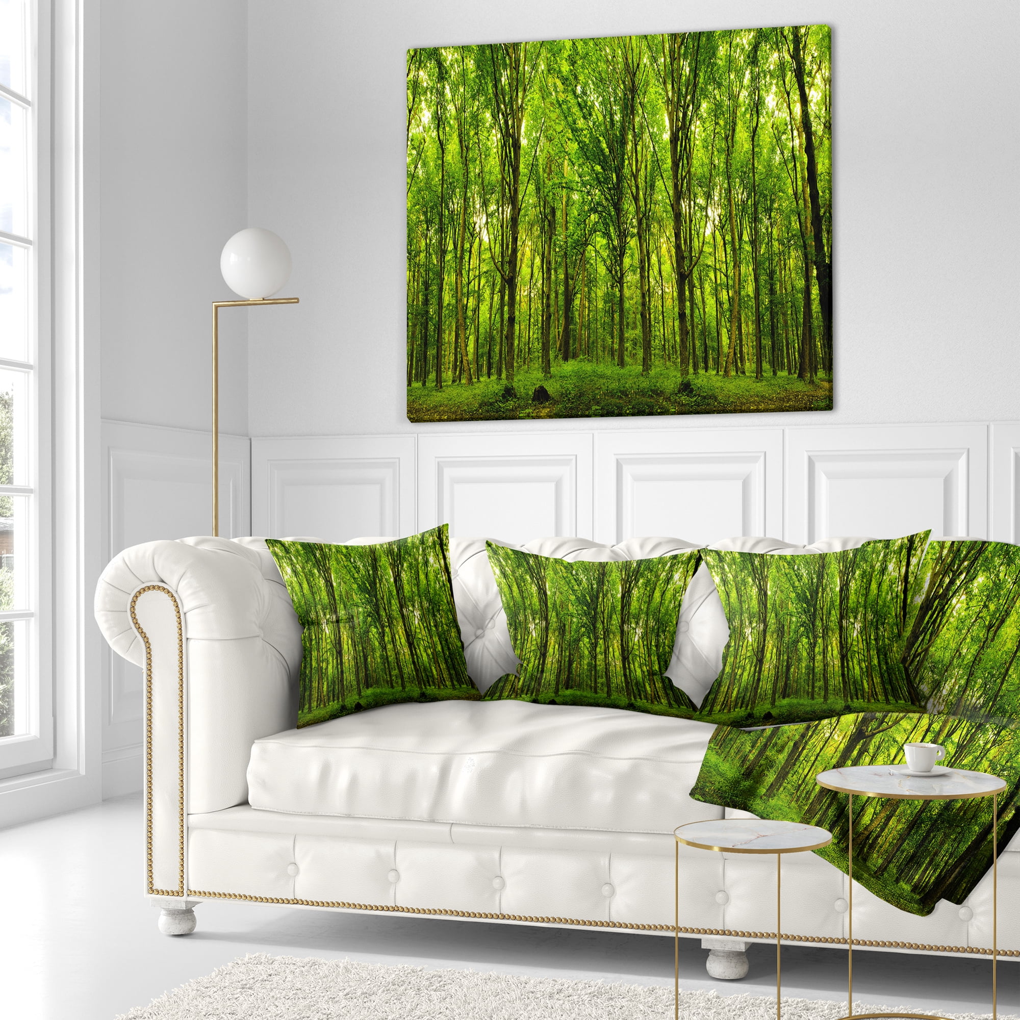 Designart Green Forest - Landscape Photo Throw Pillow - 16x16