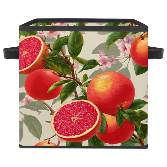 RATGDN Collapsible Fabric Cube Storage Bin with Double Handles for Living Room Bedroom Office Black - Orange Juice Fruit