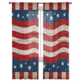 thumbnail image 2 of 4th of July Semi Sheer Curtains 72 Inch Length 2 Panels Set, Vintage Red Beige Stripes Independence Day Sheer Kitchen Curtain Privacy Voile Window Curtain for Living Room Bedroom Rod Pocket Drapes, 2 of 7