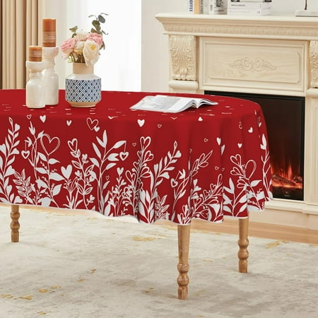 

Valentine s Day Tablecloth 60×84 Inch Oval Love Plants Red Washable Table Cover for Party Picnic Dinner Decor
