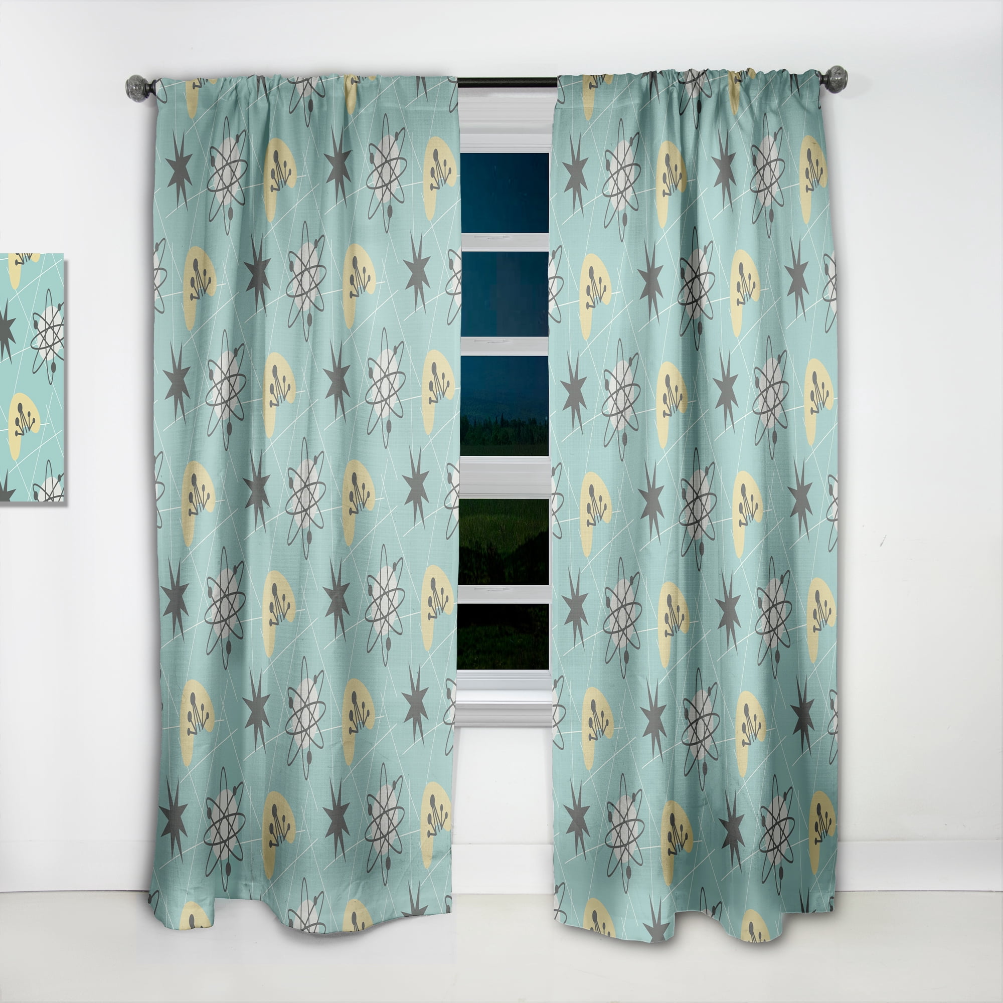 Designart '1950 Retro Pattern Shapes I' Mid-Century Modern Curtain Panel