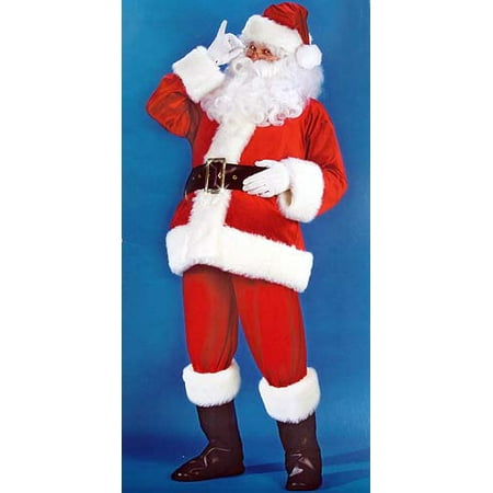 6-Piece Red Plush Velvet Santa Claus Christmas Suit Costume - Adult Size 40-48