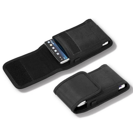 Universal Vertical Pouch Nylon Case with Belt Clip Holster Loop for Medium Size Cell phone Fit Most Apple iPhone Samsung Galaxy LG Moto Cricket ,Xpm [Medium - Black]