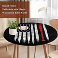thumbnail image 4 of American Flag Round Tablecloth, Fitted Table Cover with Elastic for 55"-60" Round Tables, US Flag Baseball Stars Vintage Black Table Cloth Outdoor Indoor Dinning Party Waterproof Tablecloths, 4 of 7