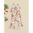 thumbnail image 2 of Xingqing Toddler Baby Girls 2 Piece Summer Outfits Floral Print Halter Ruffle Crop Top and Flared Pants Set Pink 4-5 Years, 2 of 8