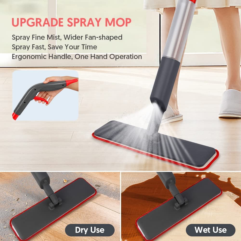 Suptree Microfiber Spray Floor Mops for Floors Cleaning Kitchen Mop with 3 Washable Mop Pads,440ML Refillable Bottle Dust Dry Wet Mop, Size: 15 x 5.5